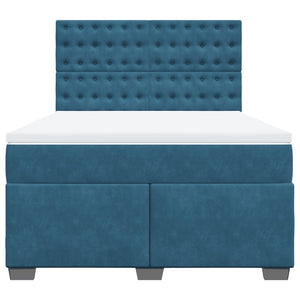Κρεβάτι Boxspring με Στρώμα Μπλε 160x200 εκ. Βελούδινο - Pakobazaar