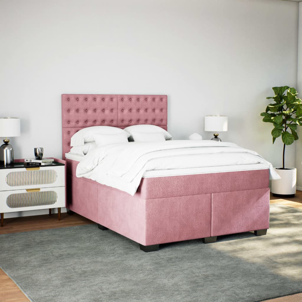 Κρεβάτι Boxspring με Στρώμα Ροζ 160x200 εκ. Βελούδινο - Pakobazaar