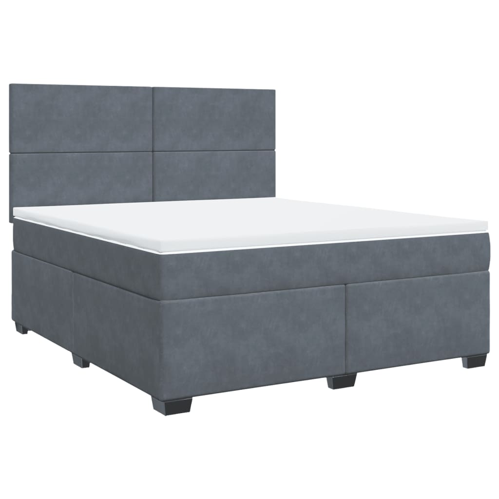 Κρεβάτι Boxspring με Στρώμα Σκούρο Γκρι 180x200 εκ. Βελούδινο - Pakobazaar