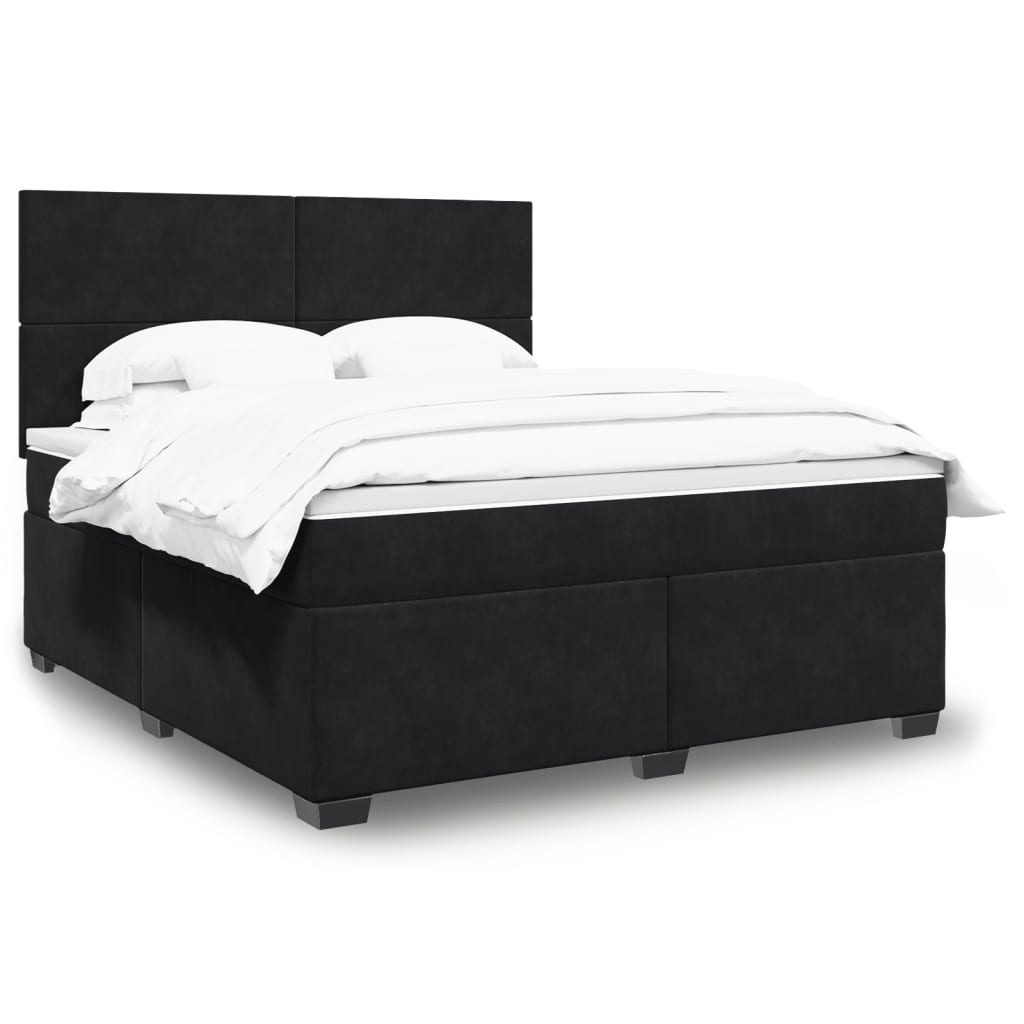 Κρεβάτι Boxspring με Στρώμα Μαύρο 180x200 εκ. Βελούδινο - Pakobazaar