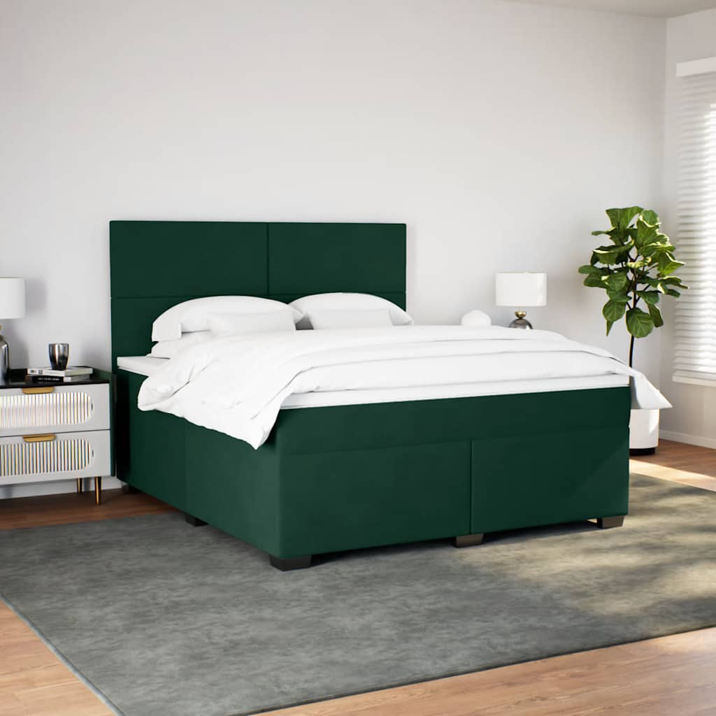 Κρεβάτι Boxspring με Στρώμα Σκούρο Πράσινο 180x200εκ. Βελούδινο