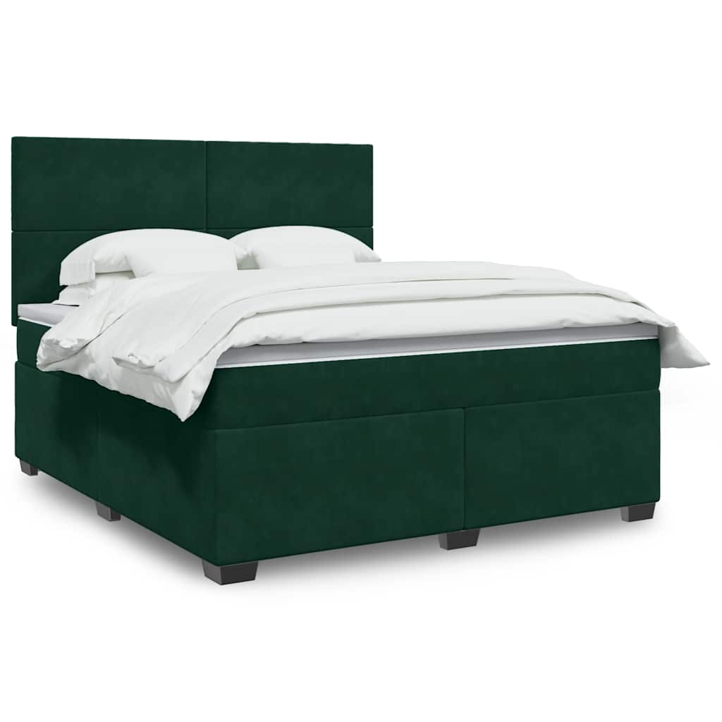 Κρεβάτι Boxspring με Στρώμα Σκούρο Πράσινο 180x200εκ. Βελούδινο