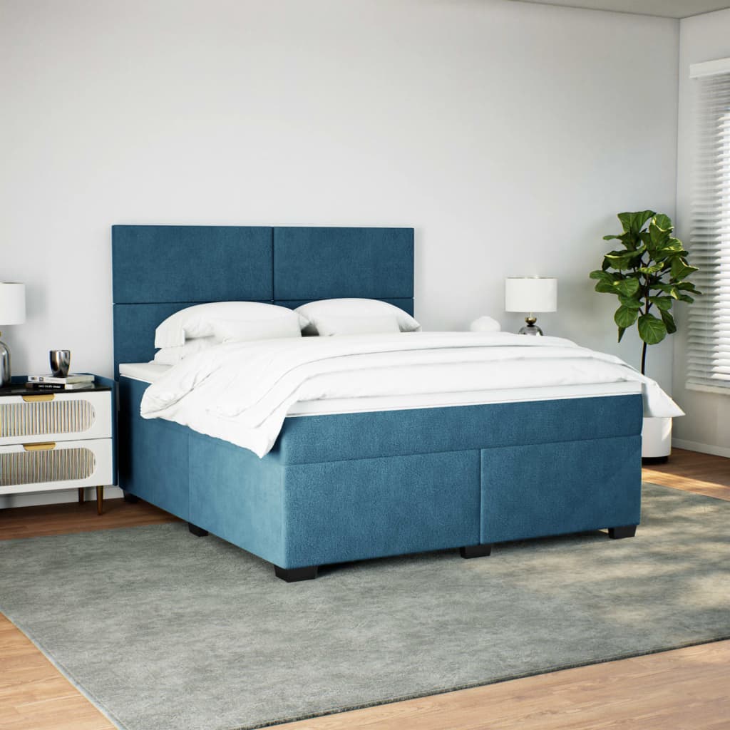 Κρεβάτι Boxspring με Στρώμα Μπλε 180x200 εκ. Βελούδινο - Pakobazaar