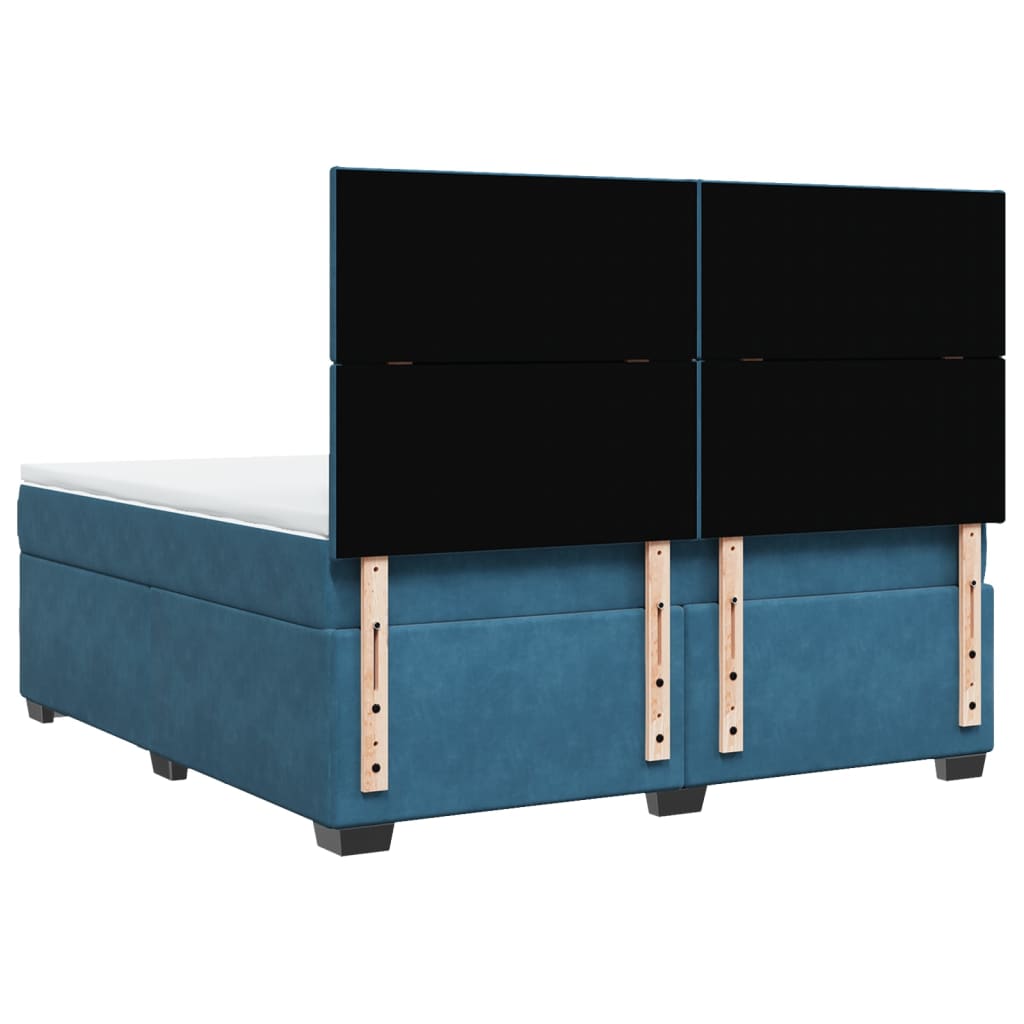 Κρεβάτι Boxspring με Στρώμα Μπλε 180x200 εκ. Βελούδινο - Pakobazaar
