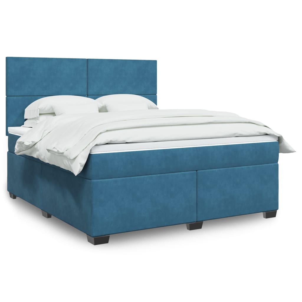 Κρεβάτι Boxspring με Στρώμα Μπλε 180x200 εκ. Βελούδινο - Pakobazaar