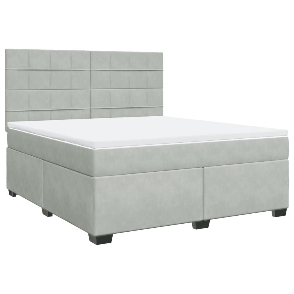 Κρεβάτι Boxspring με Στρώμα Ανοιχτό Γκρι 180x200 εκ. Βελούδινο - Pakobazaar