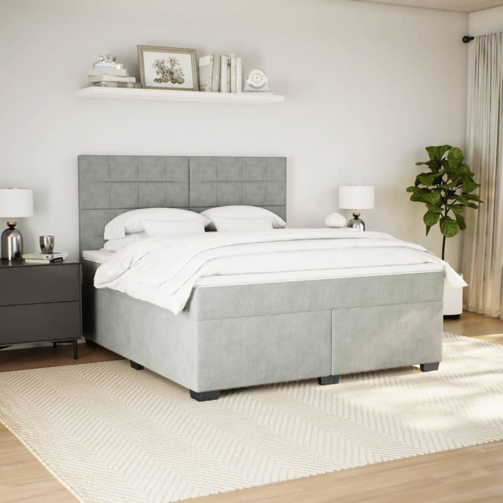 Κρεβάτι Boxspring με Στρώμα Ανοιχτό Γκρι 180x200 εκ. Βελούδινο - Pakobazaar