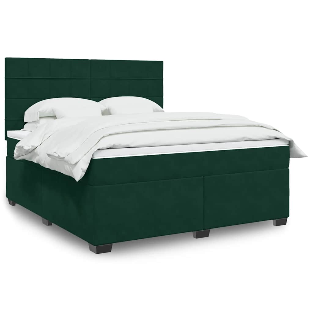 Κρεβάτι Boxspring με Στρώμα Σκούρο Πράσινο 180x200εκ. Βελούδινο