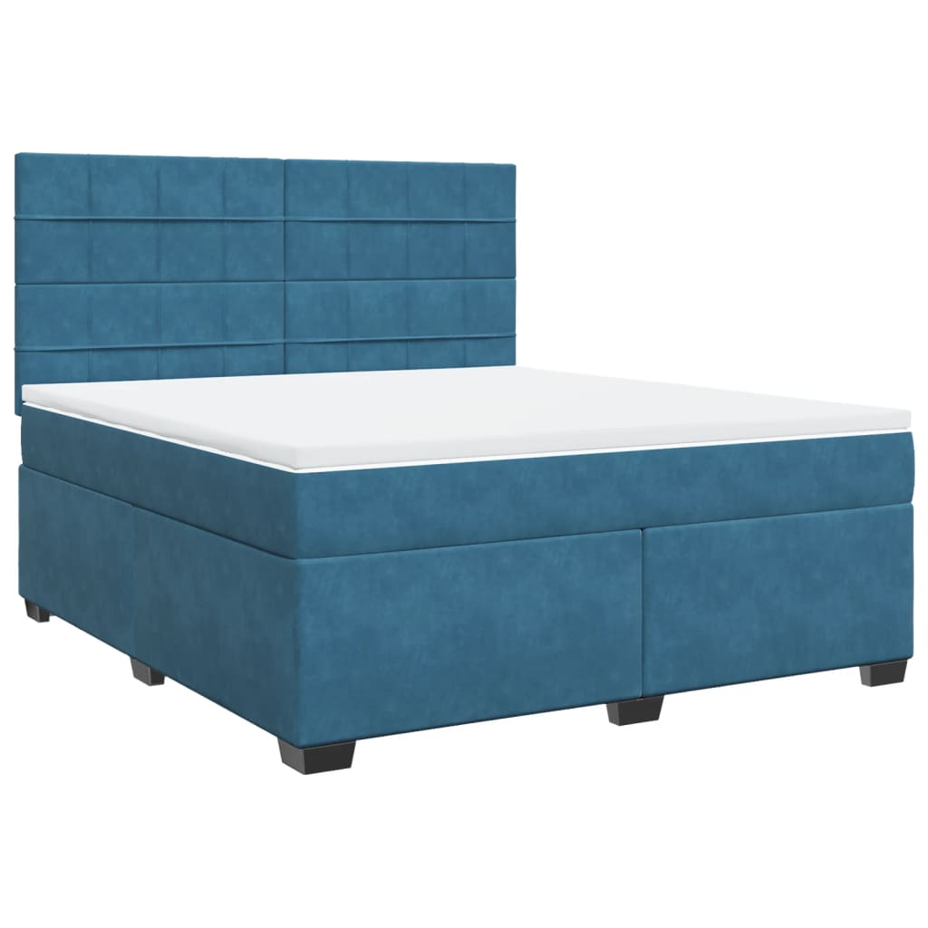 Κρεβάτι Boxspring με Στρώμα Μπλε 180x200 εκ. Βελούδινο