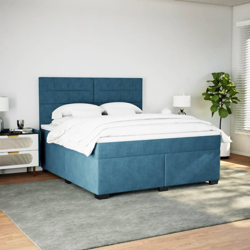 Κρεβάτι Boxspring με Στρώμα Μπλε 180x200 εκ. Βελούδινο