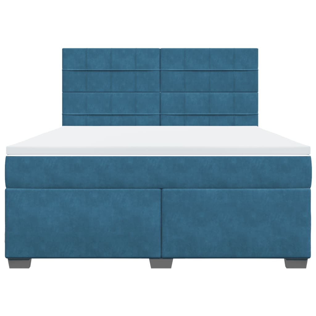 Κρεβάτι Boxspring με Στρώμα Μπλε 180x200 εκ. Βελούδινο