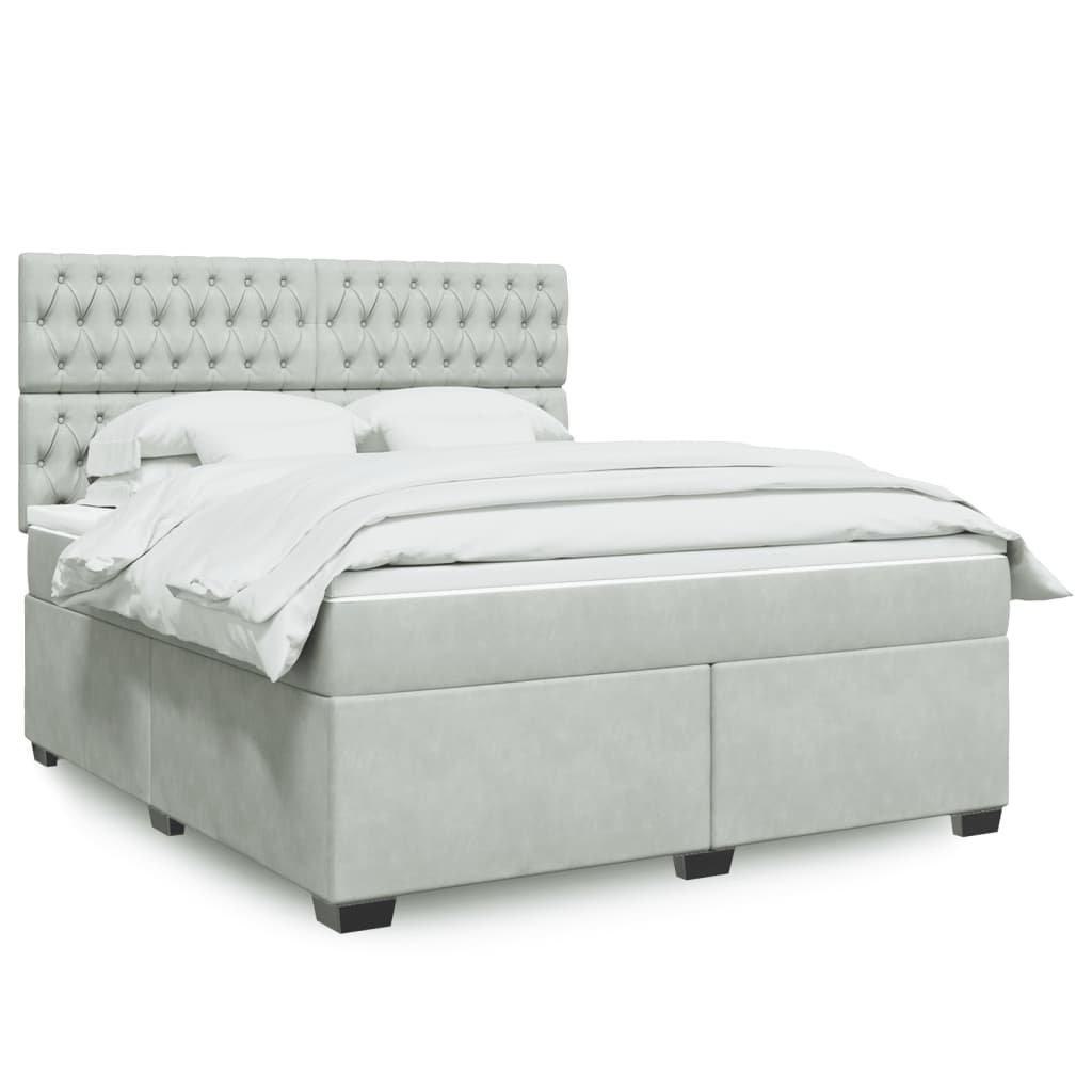 Κρεβάτι Boxspring με Στρώμα Ανοιχτό Γκρι 180x200 εκ. Βελούδινο - Pakobazaar