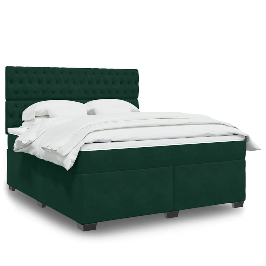 Κρεβάτι Boxspring με Στρώμα Σκούρο Πράσινο 180x200εκ. Βελούδινο