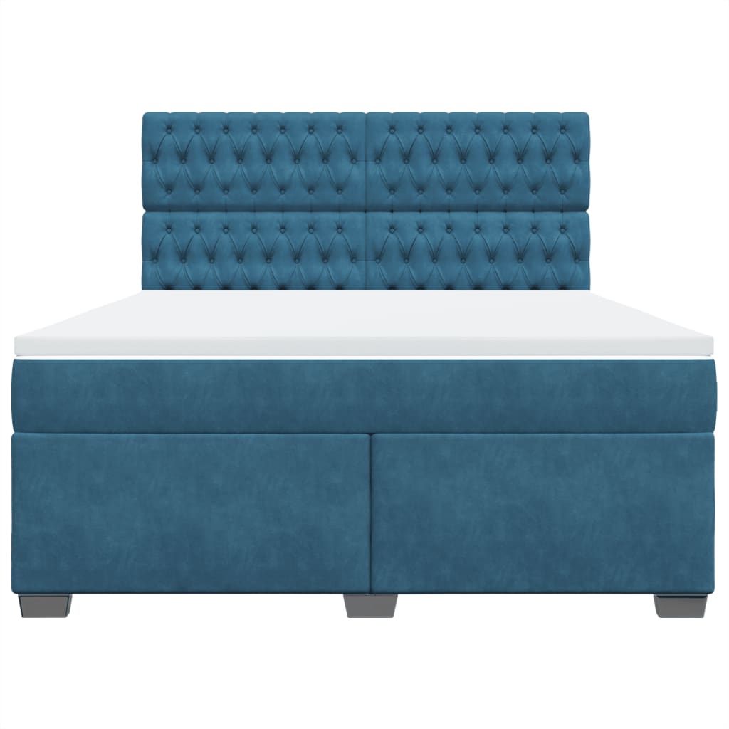 Κρεβάτι Boxspring με Στρώμα Μπλε 180x200 εκ. Βελούδινο - Pakobazaar