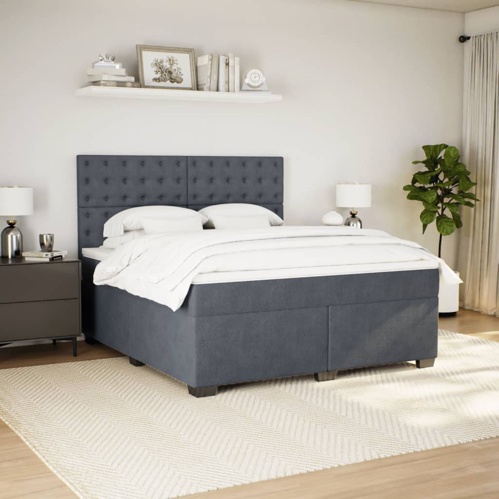 Κρεβάτι Boxspring με Στρώμα Σκούρο Γκρι 180x200 εκ. Βελούδινο
