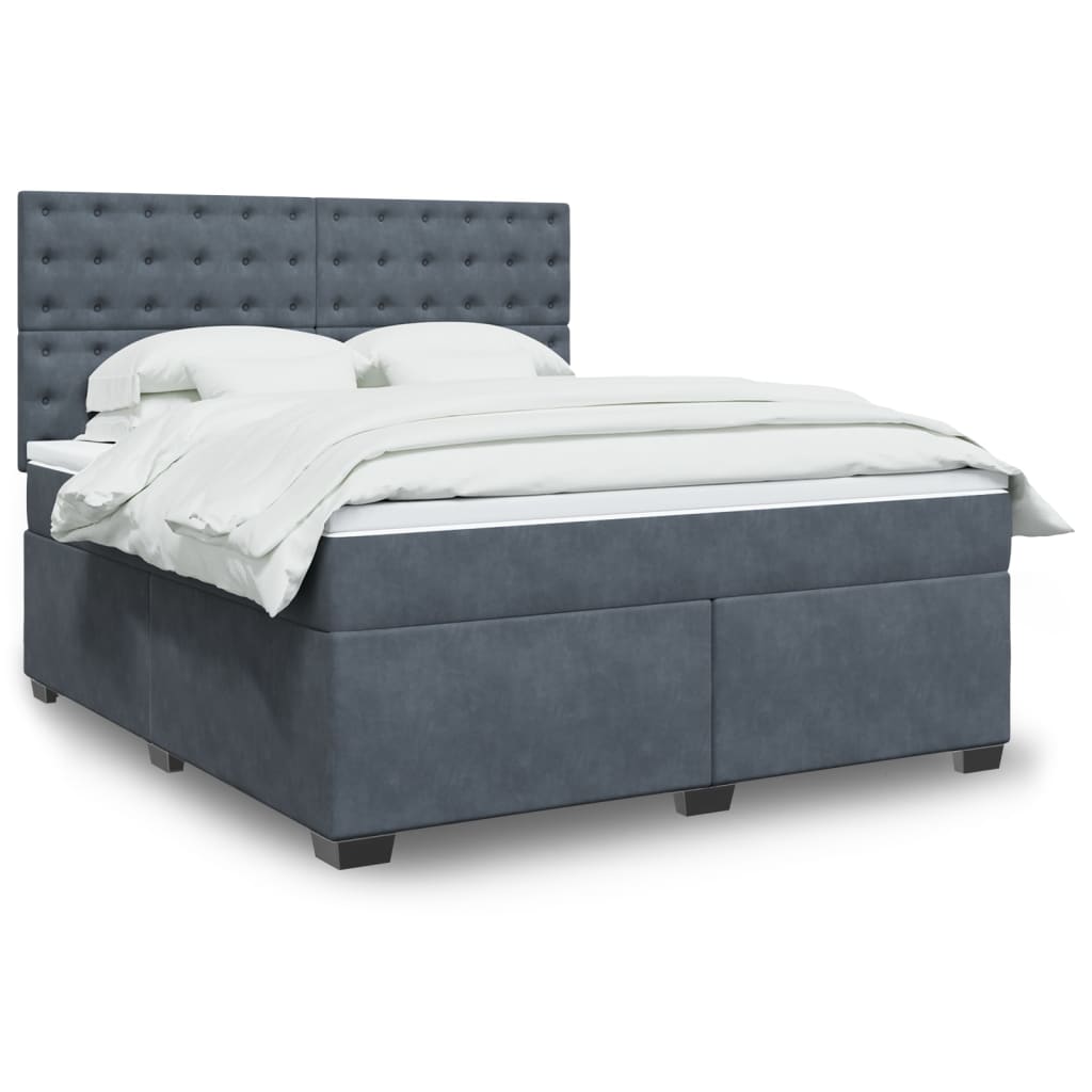 Κρεβάτι Boxspring με Στρώμα Σκούρο Γκρι 180x200 εκ. Βελούδινο