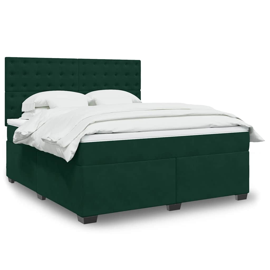 Κρεβάτι Boxspring με Στρώμα Σκούρο Πράσινο 180x200εκ. Βελούδινο