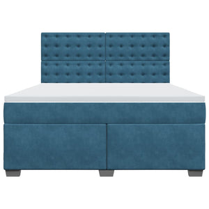 Κρεβάτι Boxspring με Στρώμα Μπλε 180x200 εκ. Βελούδινο