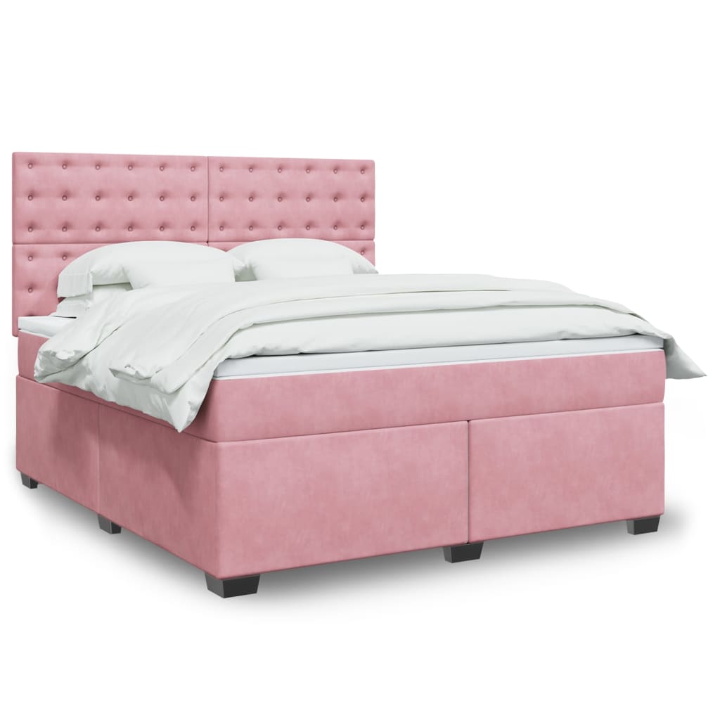 Κρεβάτι Boxspring με Στρώμα Ροζ 180x200 εκ. Βελούδινο