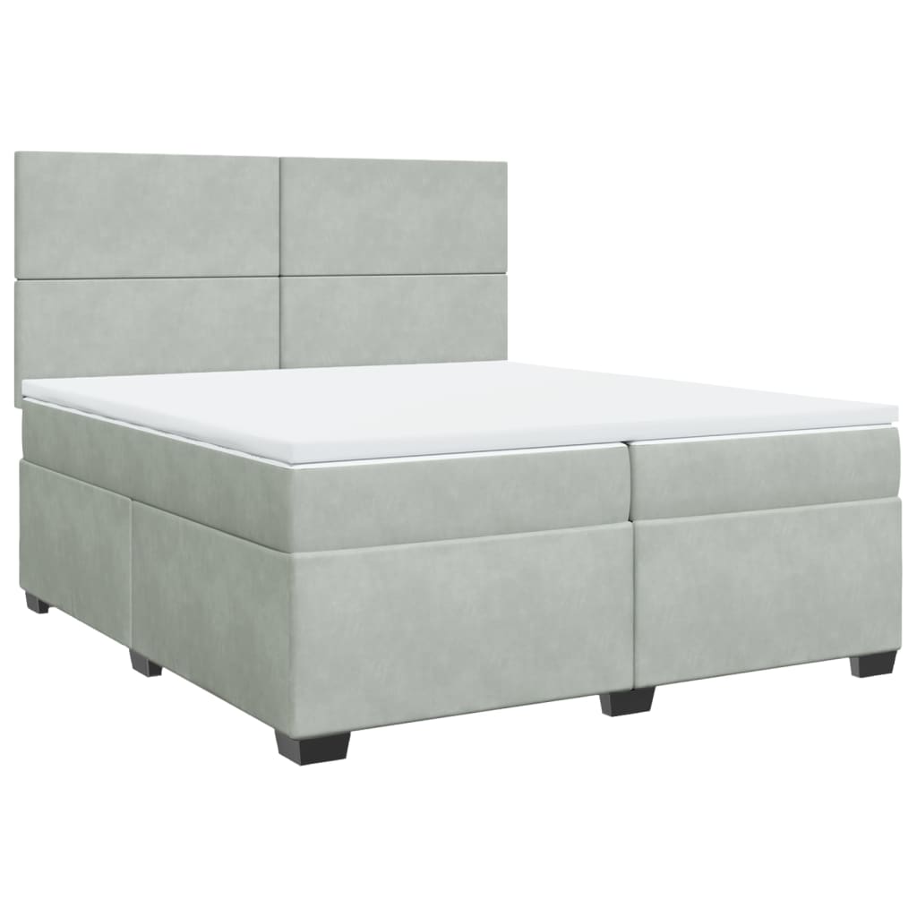 Κρεβάτι Boxspring με Στρώμα Ανοιχτό Γκρι 200x200 εκ. Βελούδινο - Pakobazaar