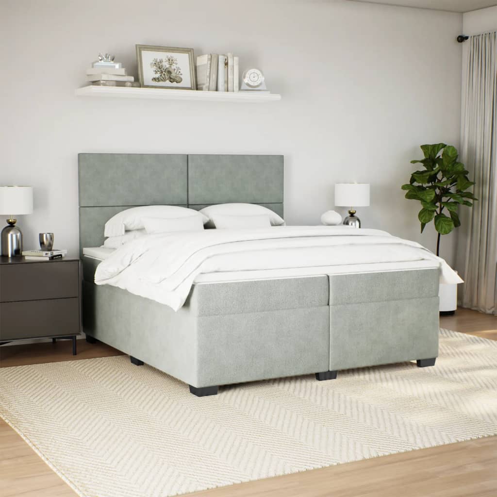 Κρεβάτι Boxspring με Στρώμα Ανοιχτό Γκρι 200x200 εκ. Βελούδινο - Pakobazaar
