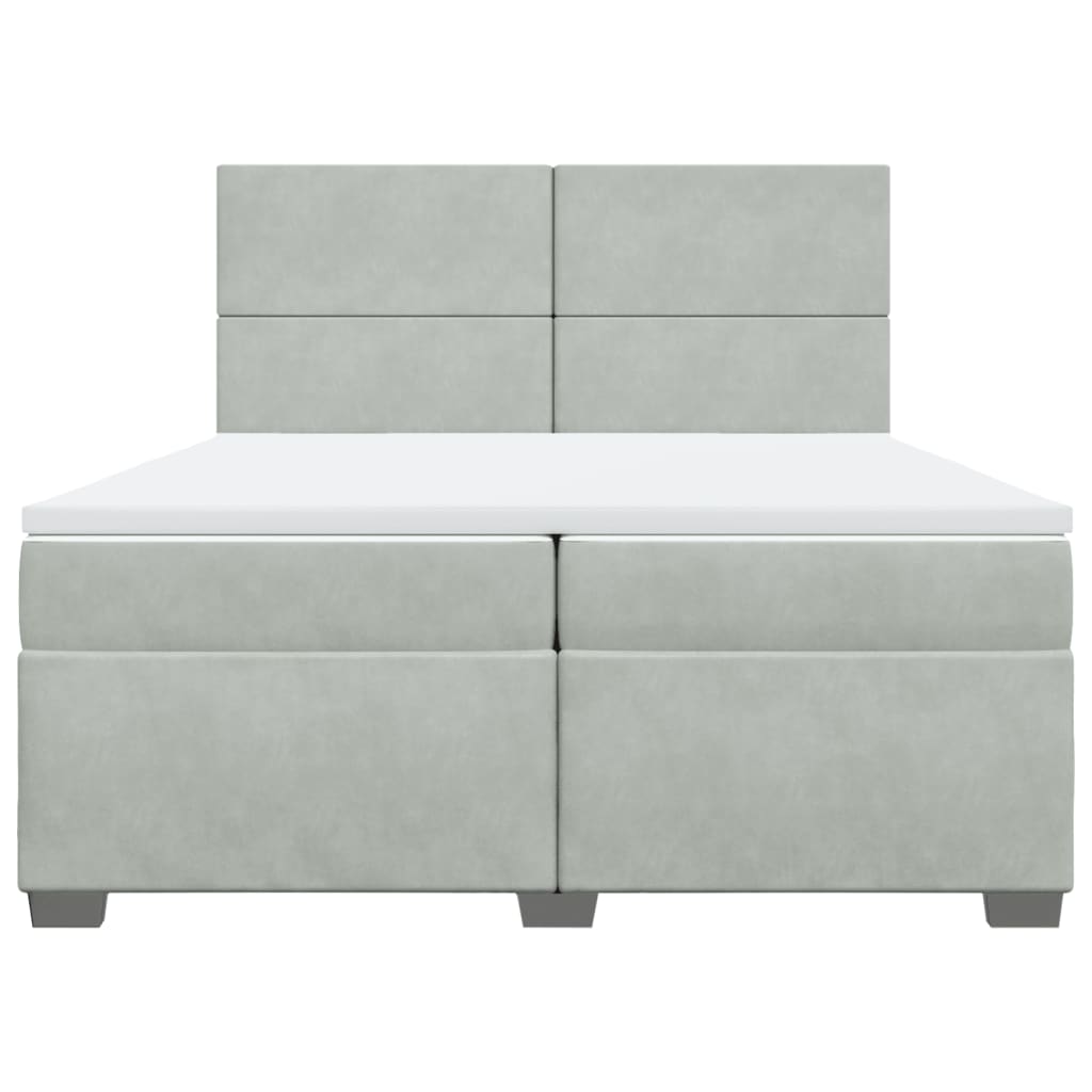 Κρεβάτι Boxspring με Στρώμα Ανοιχτό Γκρι 200x200 εκ. Βελούδινο - Pakobazaar