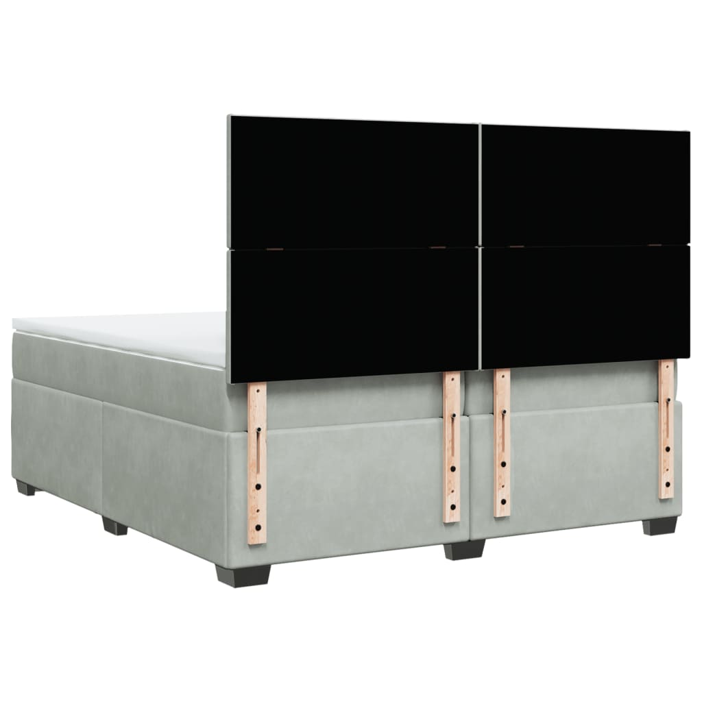 Κρεβάτι Boxspring με Στρώμα Ανοιχτό Γκρι 200x200 εκ. Βελούδινο - Pakobazaar