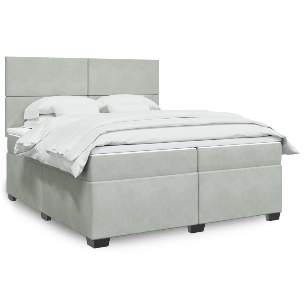 Κρεβάτι Boxspring με Στρώμα Ανοιχτό Γκρι 200x200 εκ. Βελούδινο - Pakobazaar