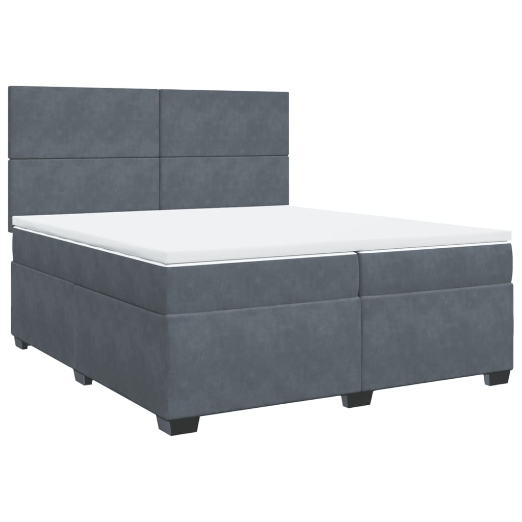 Κρεβάτι Boxspring με Στρώμα Σκούρο Γκρι 200x200 εκ. Βελούδινο
