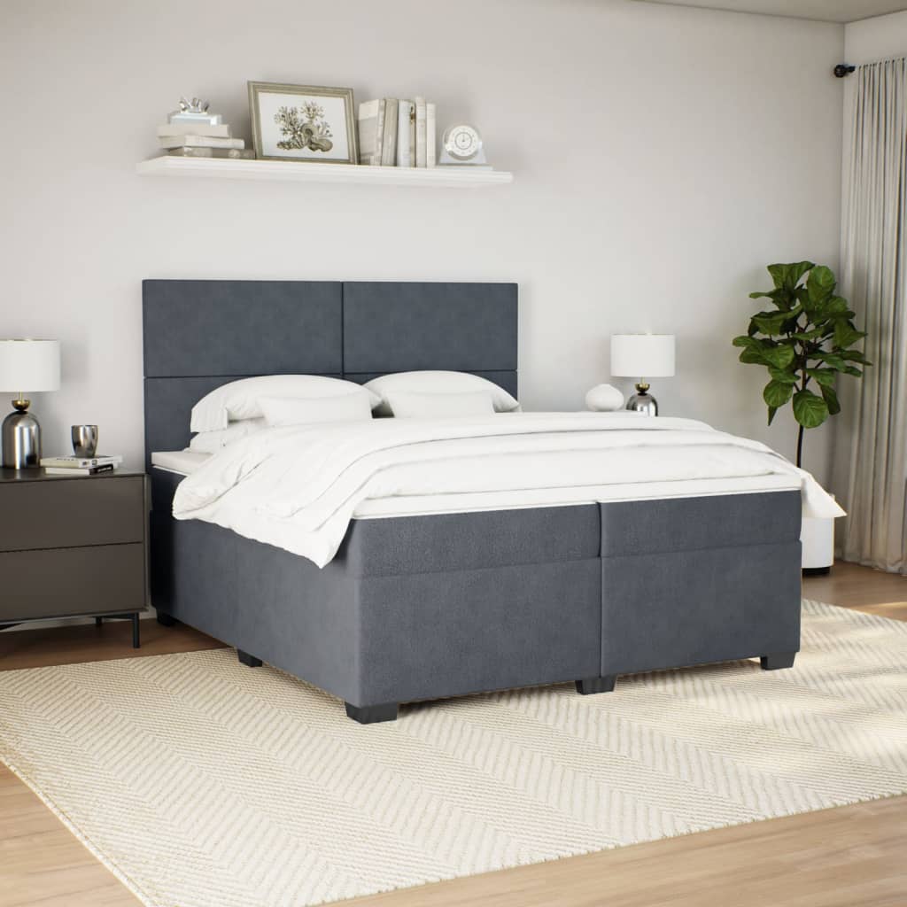 Κρεβάτι Boxspring με Στρώμα Σκούρο Γκρι 200x200 εκ. Βελούδινο