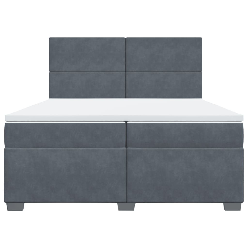 Κρεβάτι Boxspring με Στρώμα Σκούρο Γκρι 200x200 εκ. Βελούδινο
