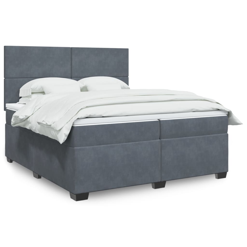 Κρεβάτι Boxspring με Στρώμα Σκούρο Γκρι 200x200 εκ. Βελούδινο