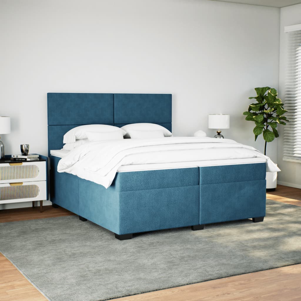 Κρεβάτι Boxspring με Στρώμα Μπλε 200x200 εκ. Βελούδινο