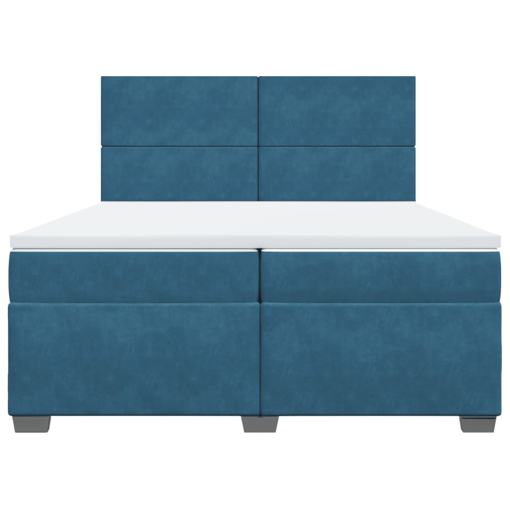 Κρεβάτι Boxspring με Στρώμα Μπλε 200x200 εκ. Βελούδινο