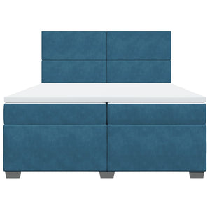 Κρεβάτι Boxspring με Στρώμα Μπλε 200x200 εκ. Βελούδινο