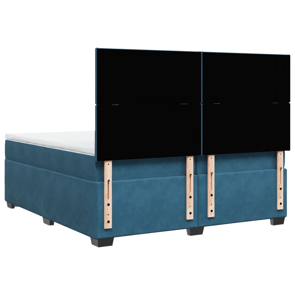 Κρεβάτι Boxspring με Στρώμα Μπλε 200x200 εκ. Βελούδινο