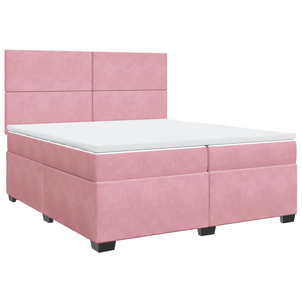 Κρεβάτι Boxspring με Στρώμα Ροζ 200x200 εκ. Βελούδινο - Pakobazaar