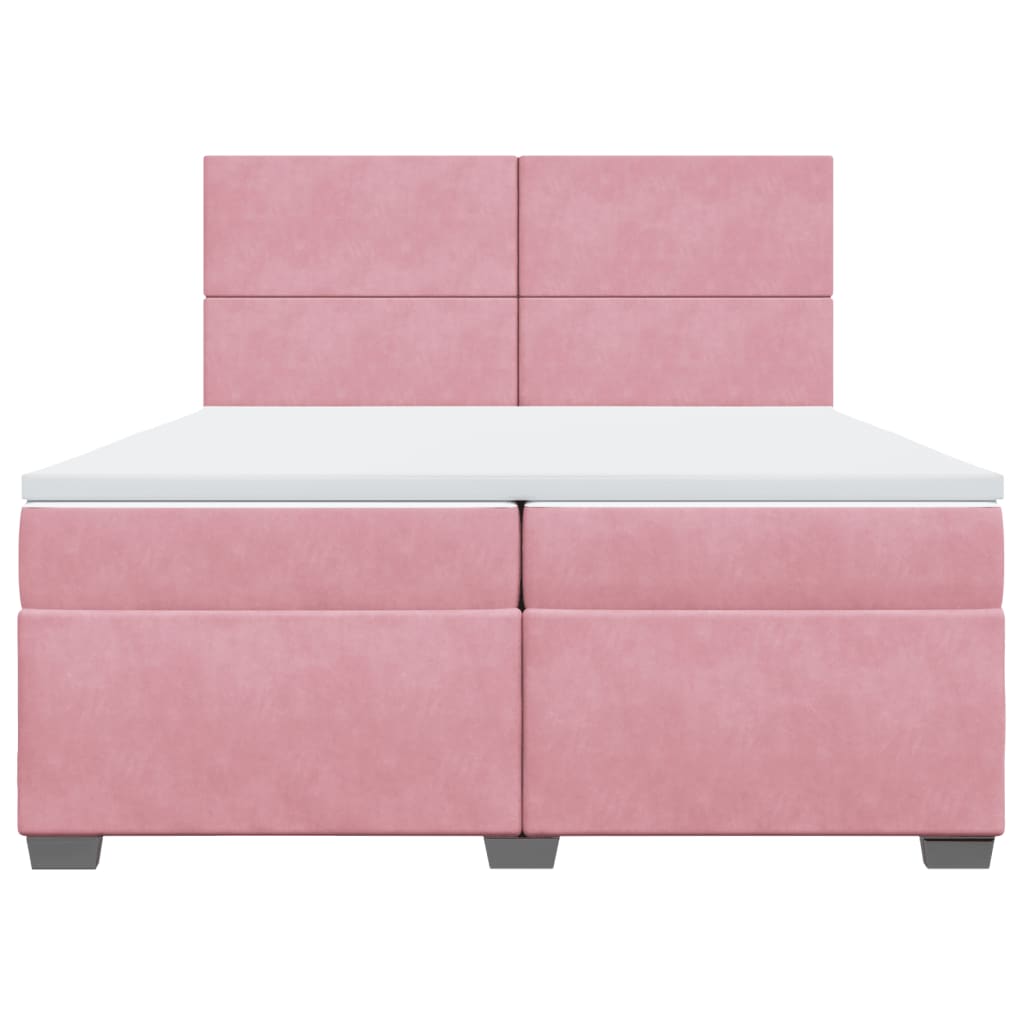 Κρεβάτι Boxspring με Στρώμα Ροζ 200x200 εκ. Βελούδινο - Pakobazaar