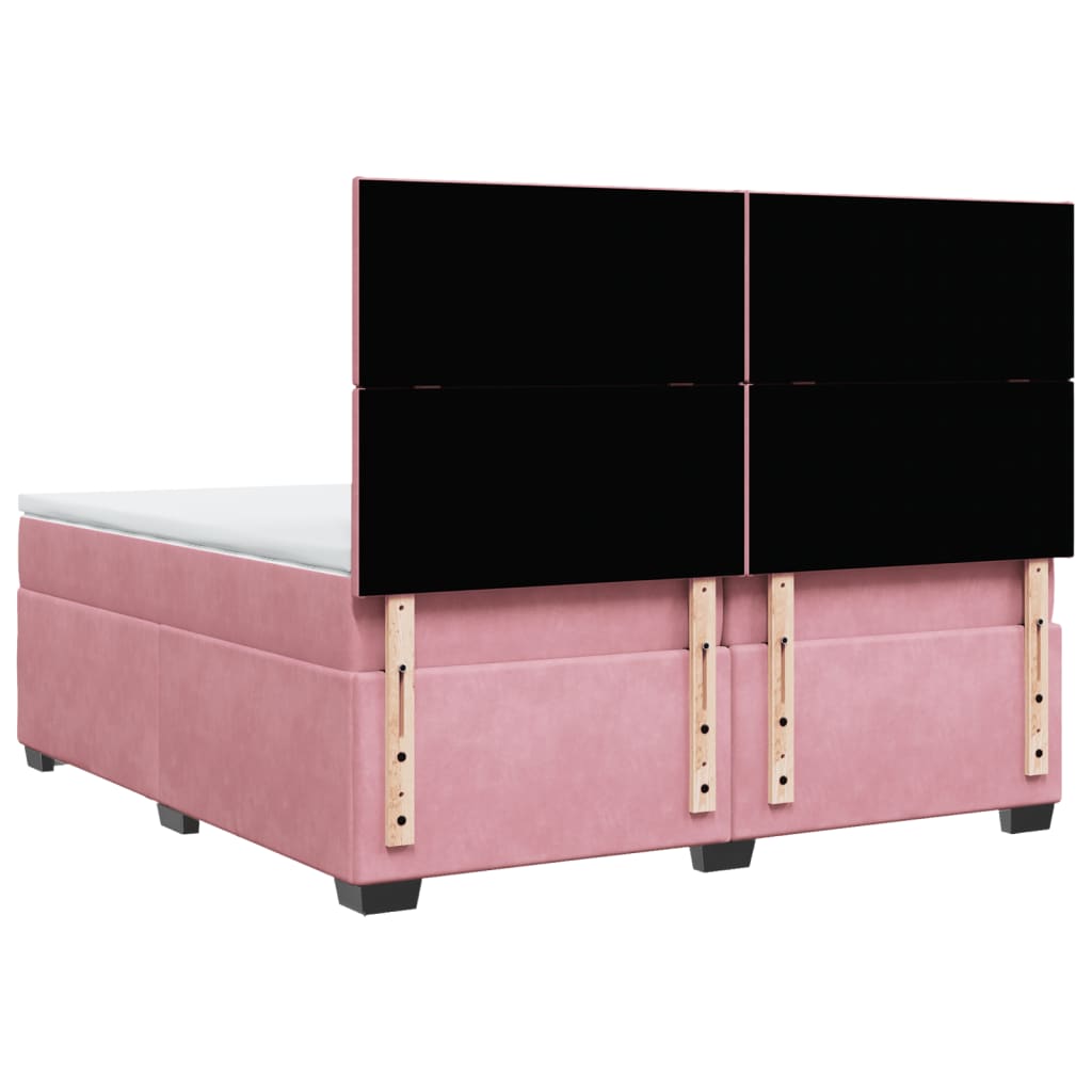 Κρεβάτι Boxspring με Στρώμα Ροζ 200x200 εκ. Βελούδινο - Pakobazaar