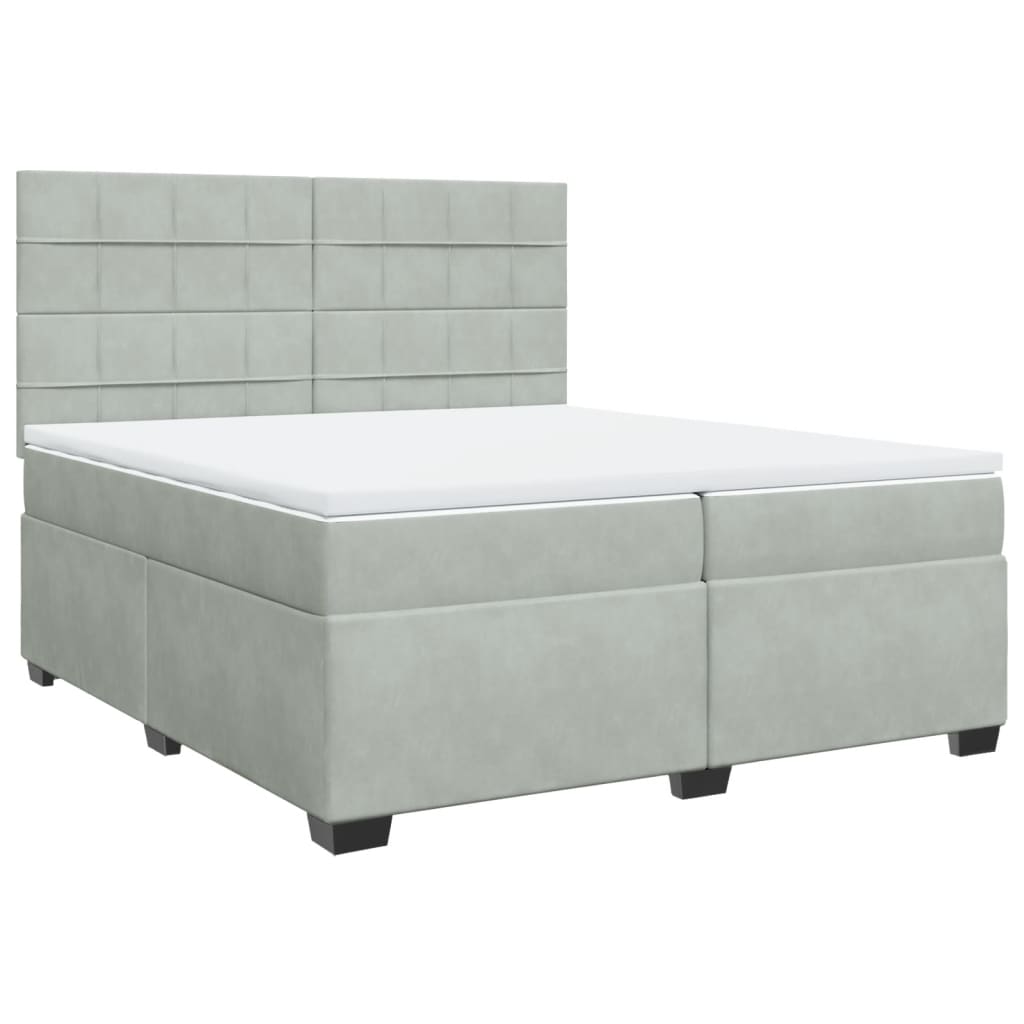 Κρεβάτι Boxspring με Στρώμα Ανοιχτό Γκρι 200x200 εκ. Βελούδινο - Pakobazaar