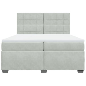 Κρεβάτι Boxspring με Στρώμα Ανοιχτό Γκρι 200x200 εκ. Βελούδινο - Pakobazaar