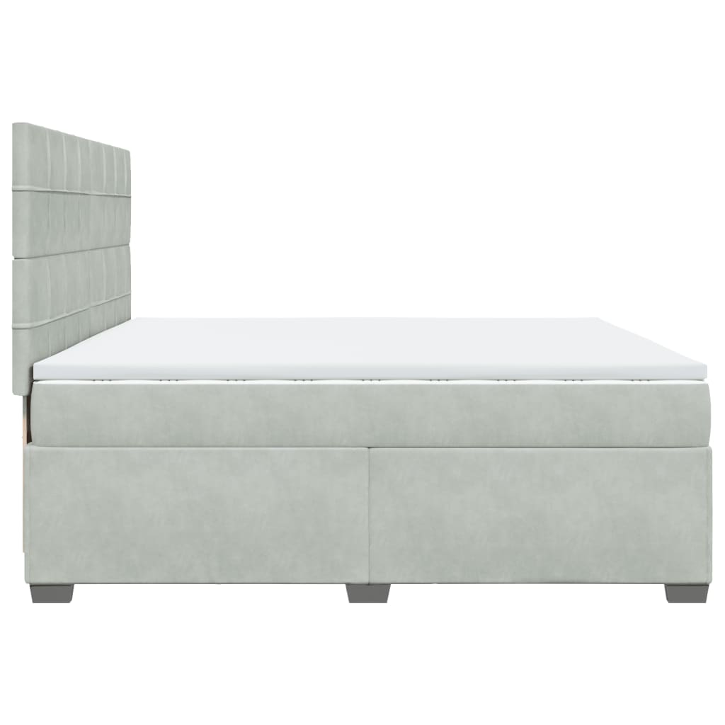 Κρεβάτι Boxspring με Στρώμα Ανοιχτό Γκρι 200x200 εκ. Βελούδινο - Pakobazaar
