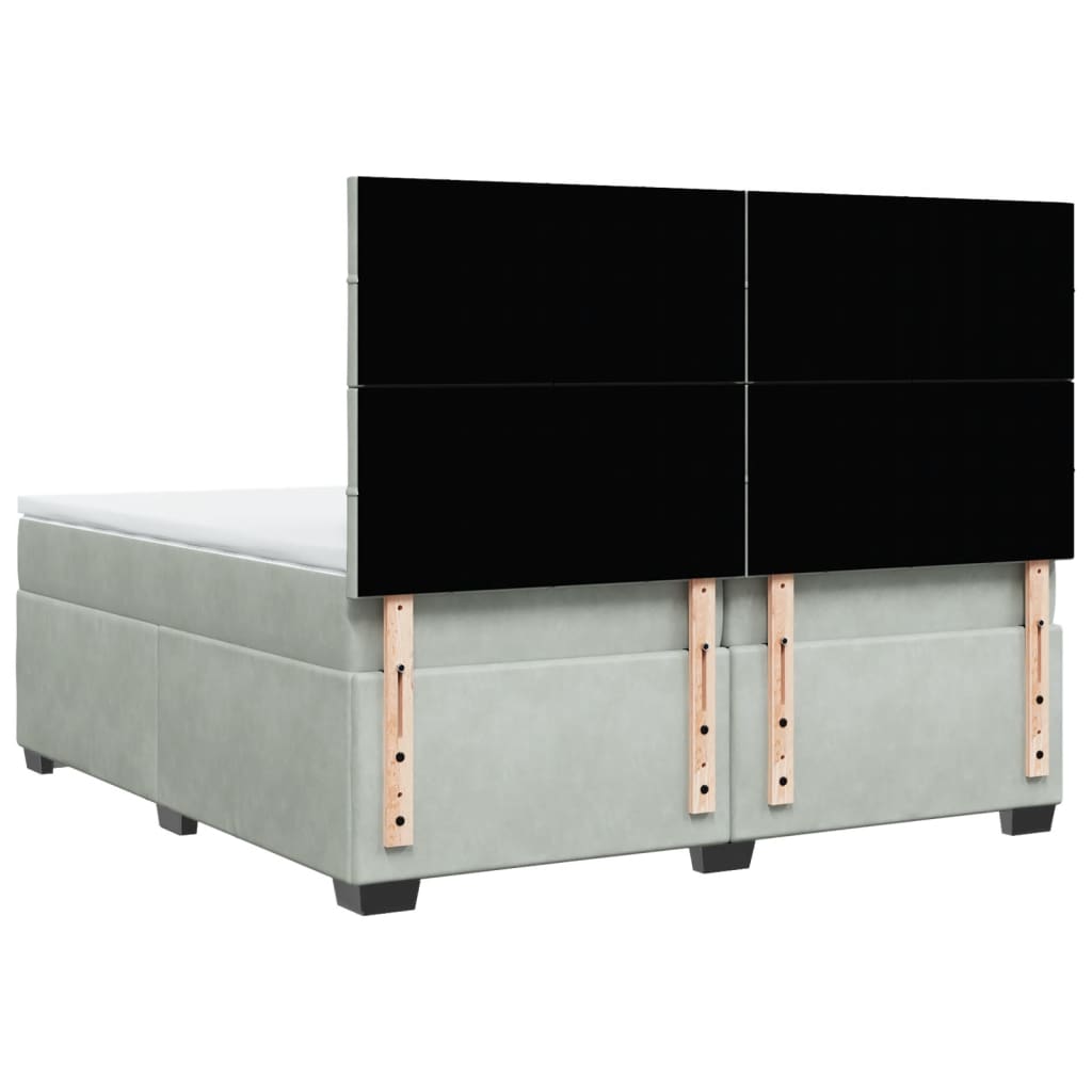 Κρεβάτι Boxspring με Στρώμα Ανοιχτό Γκρι 200x200 εκ. Βελούδινο - Pakobazaar