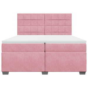 Κρεβάτι Boxspring με Στρώμα Ροζ 200x200 εκ. Βελούδινο - Pakobazaar