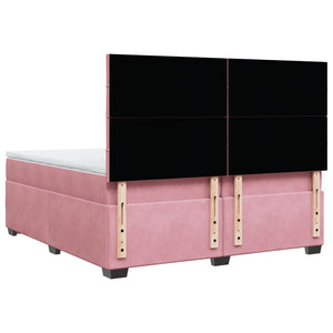 Κρεβάτι Boxspring με Στρώμα Ροζ 200x200 εκ. Βελούδινο - Pakobazaar
