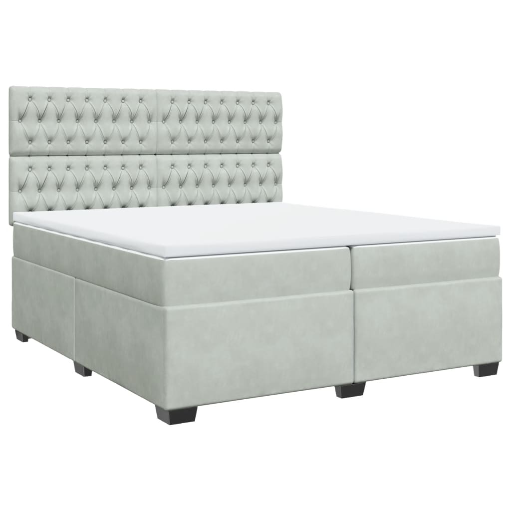 Κρεβάτι Boxspring με Στρώμα Ανοιχτό Γκρι 200x200 εκ. Βελούδινο - Pakobazaar