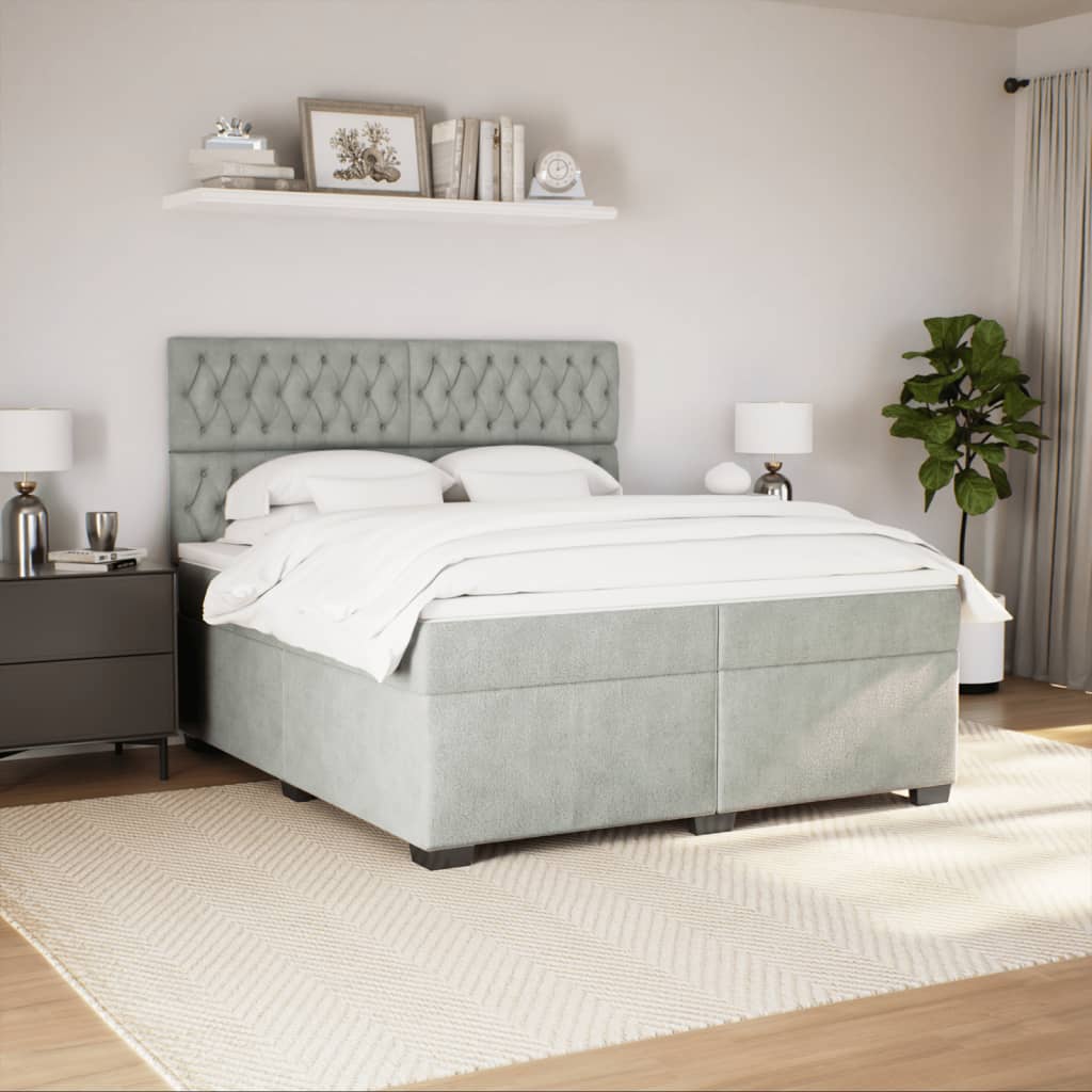 Κρεβάτι Boxspring με Στρώμα Ανοιχτό Γκρι 200x200 εκ. Βελούδινο - Pakobazaar