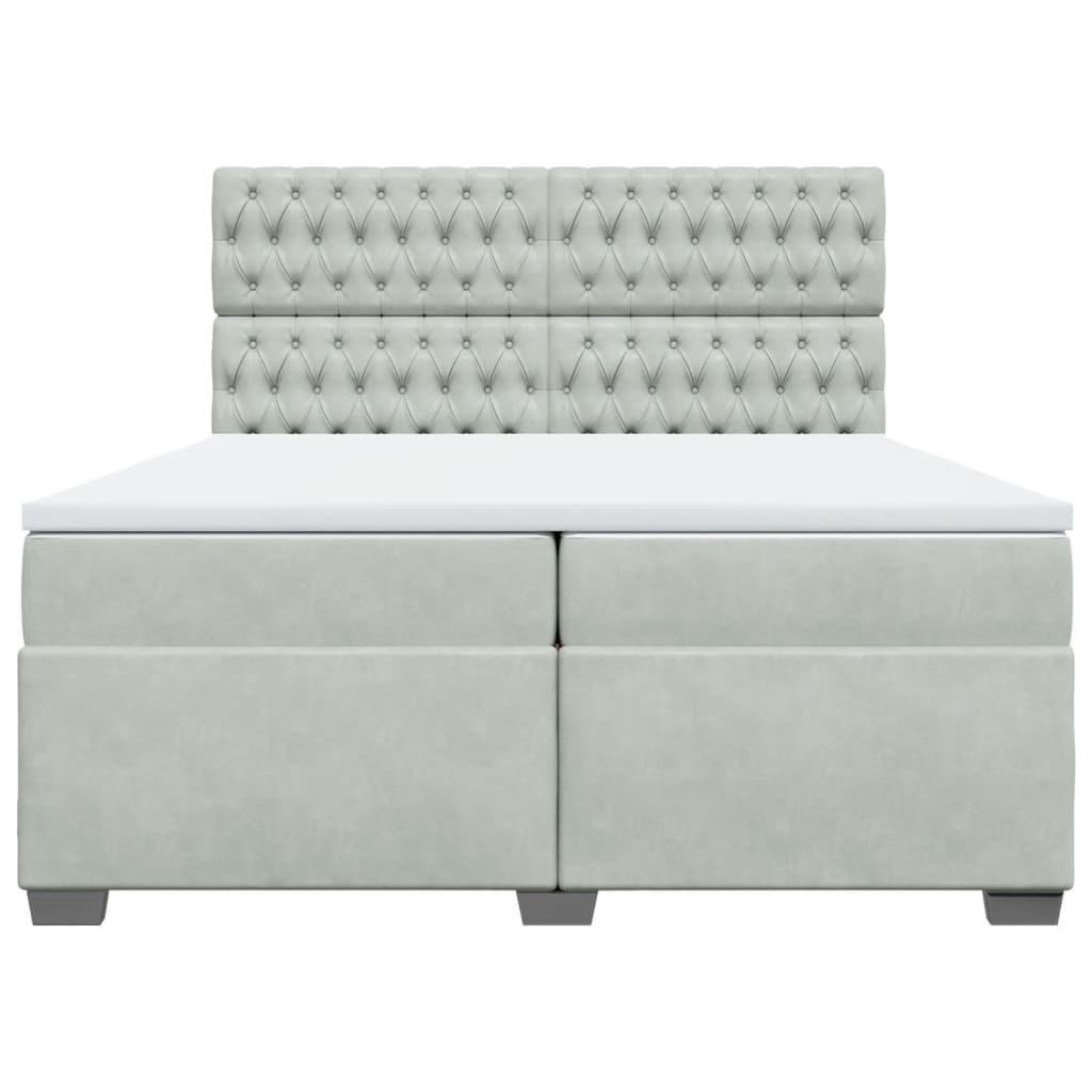 Κρεβάτι Boxspring με Στρώμα Ανοιχτό Γκρι 200x200 εκ. Βελούδινο - Pakobazaar