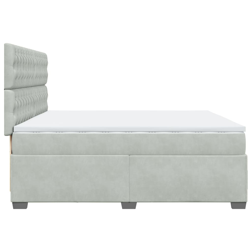 Κρεβάτι Boxspring με Στρώμα Ανοιχτό Γκρι 200x200 εκ. Βελούδινο - Pakobazaar