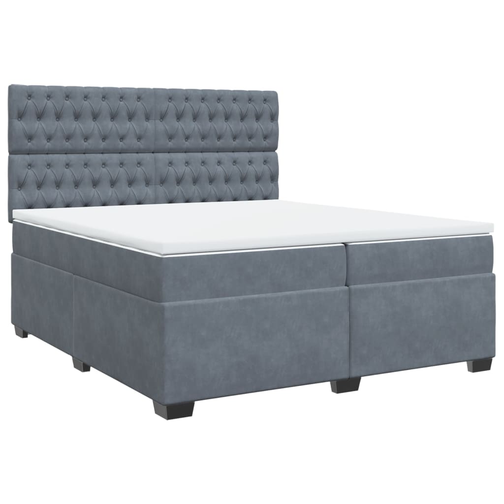 Κρεβάτι Boxspring με Στρώμα Σκούρο Γκρι 200x200 εκ. Βελούδινο - Pakobazaar